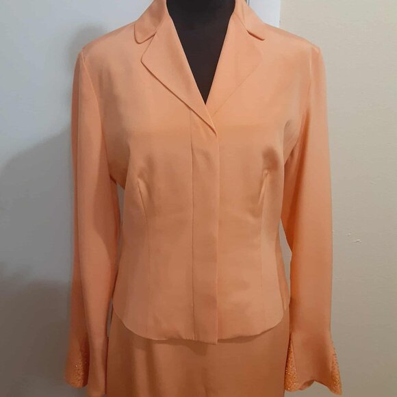 Cache Vintage Women's Skirt Suit Size 4/6 Peach 100% Silk Beaded *READ* - Picture 2 of 15